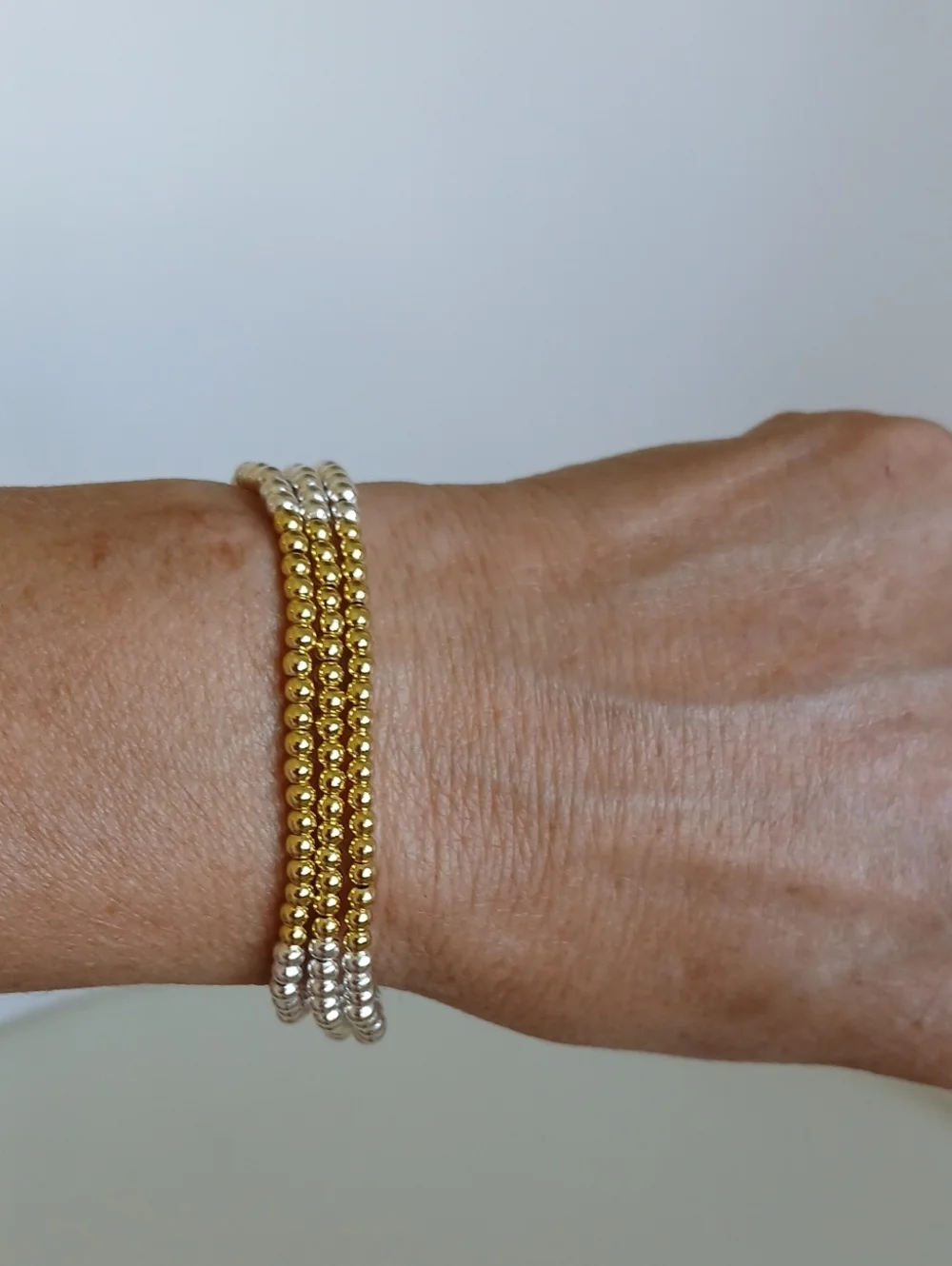 Set Of 3 14k Goldfilled  and Silver Beaded Bracelets - Women Jewelry Nwt